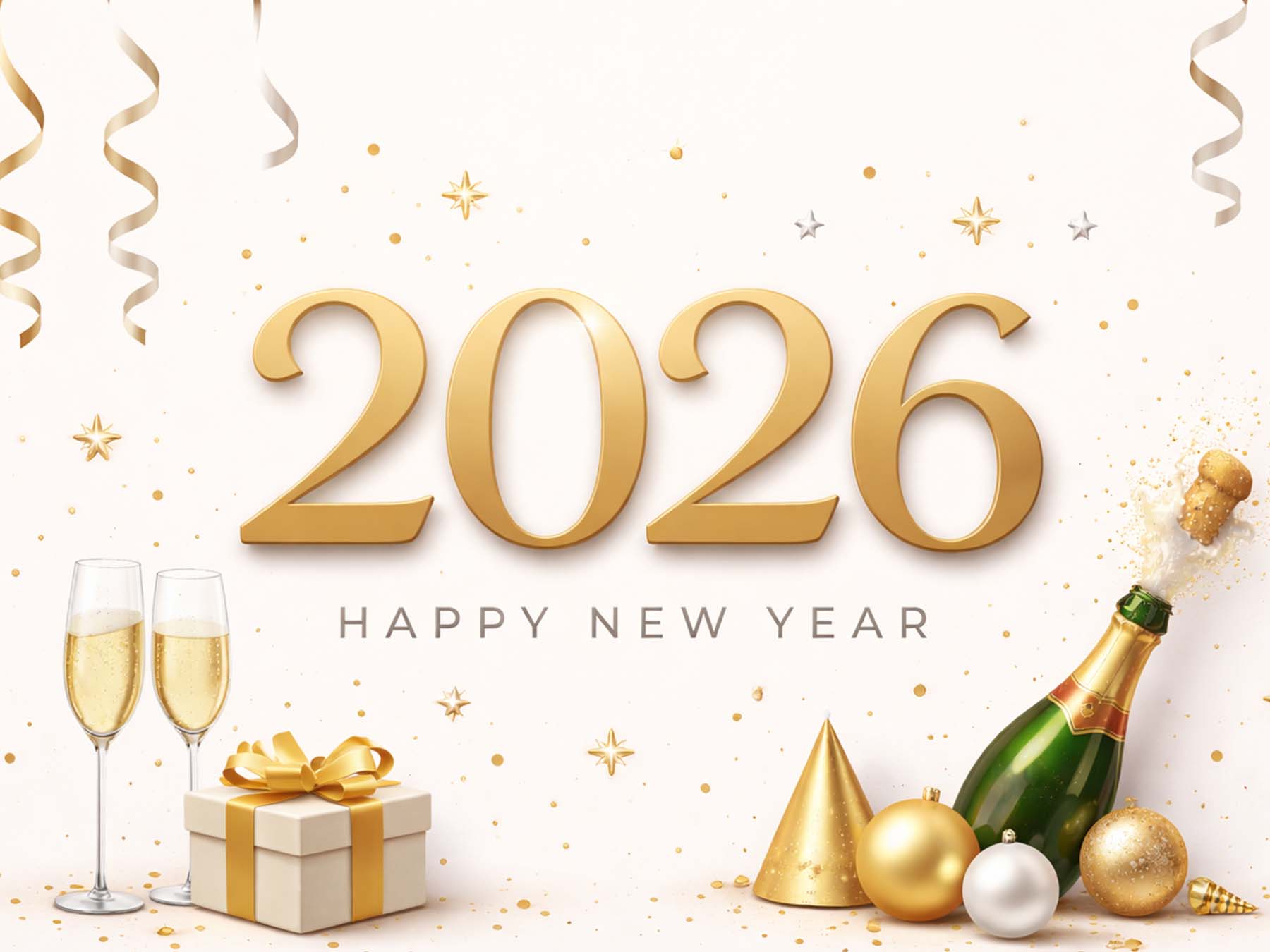 シャンパンをモチーフにする2026 HAPPY NEW YEARのイメージ画像